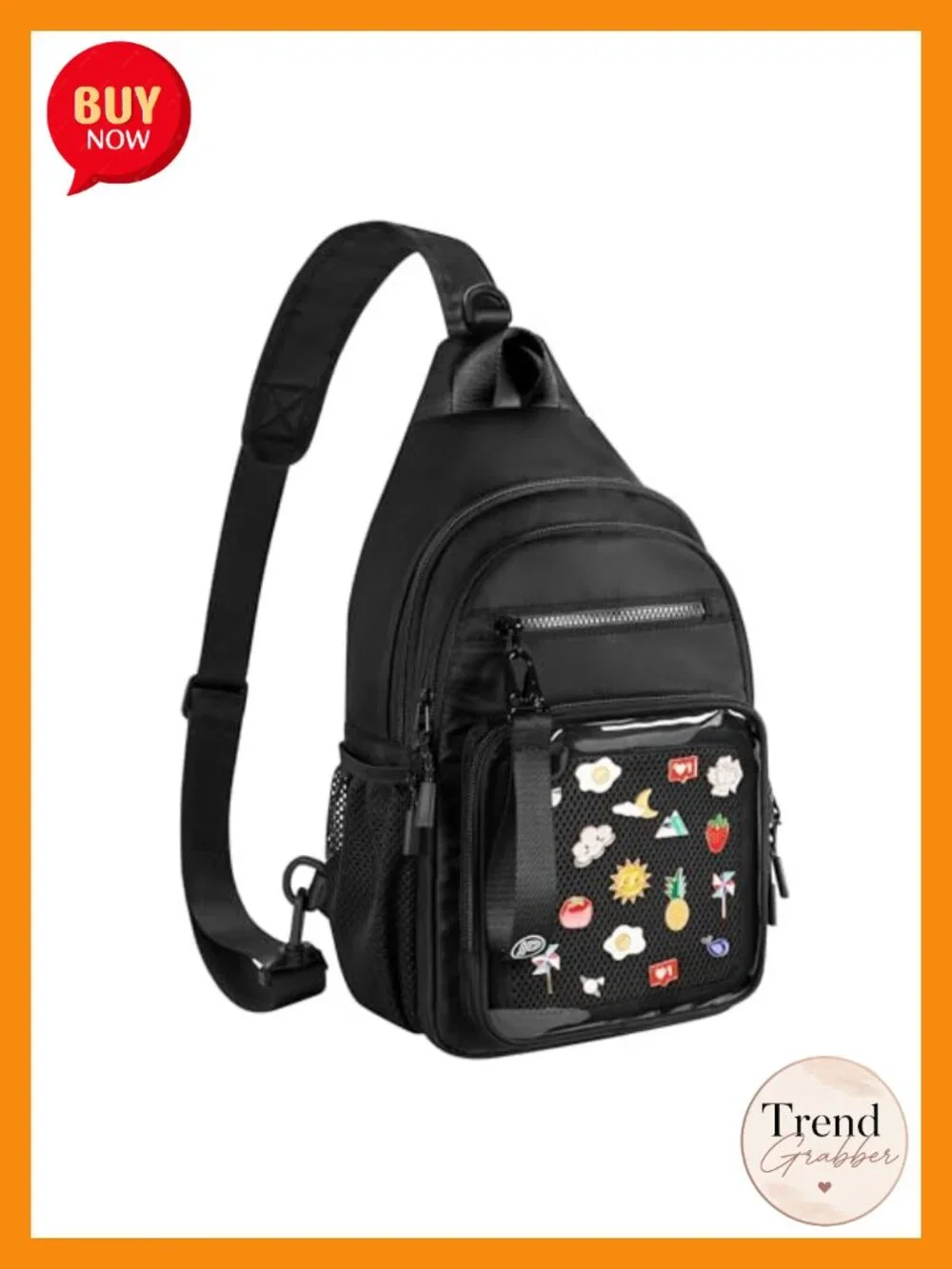 Ita Bag Crossbody Sling Display Pin Bag with Clear Window Chest Pack Backpack